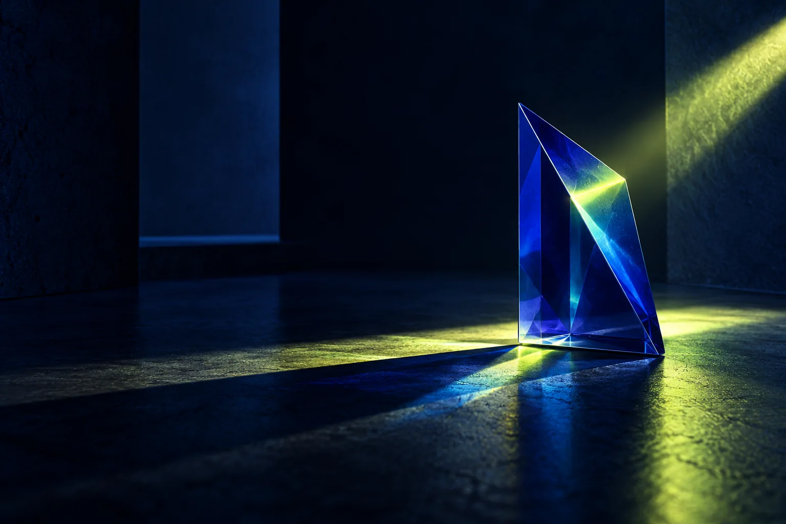 Abstract glass prism lit by a beam of light